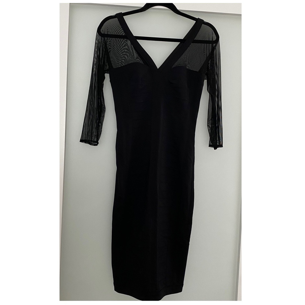 Tadashi shoji black bodycon wrap mesh sleeve cocktail dress size XS. Bandage